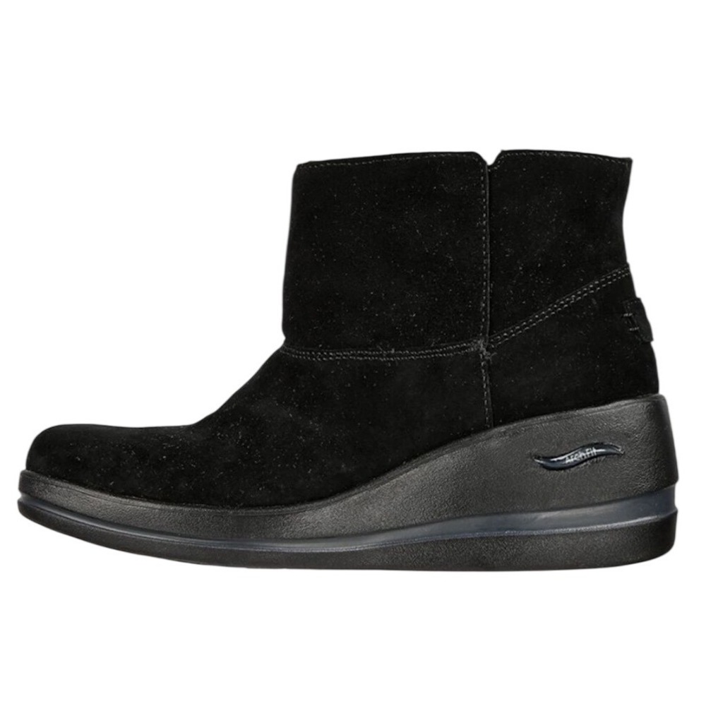 Skechers Arch Fit Rise Black Suede Leather Wedge Ankle Boots Womens 9 Orthopedic
